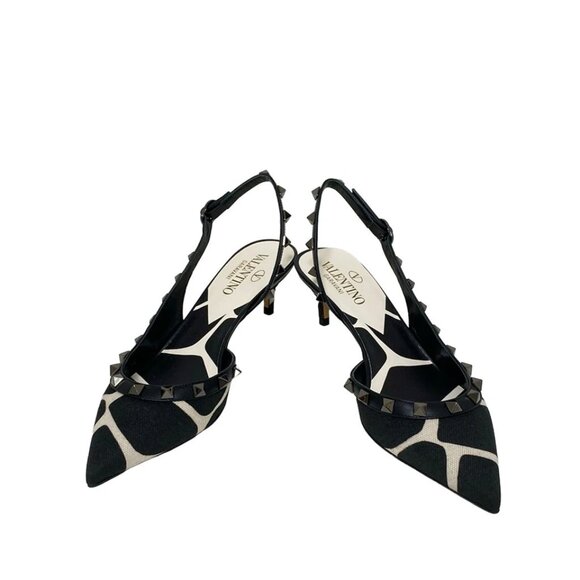 VALENTINOGARAVANI - Black Beige Canvas Leather Women's Sandals 216-080525 - Picture 2 of 6